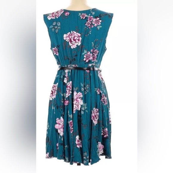 Torrid Boho Teal Floral Mini Challis Dress Sweetheart Neck Elastic Waist Plus Sz - Picture 12 of 13